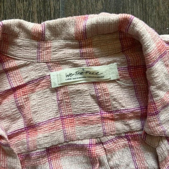 We The Free Pink Free People Plaid Wrap‎ Shirt L - Picture 3 of 6